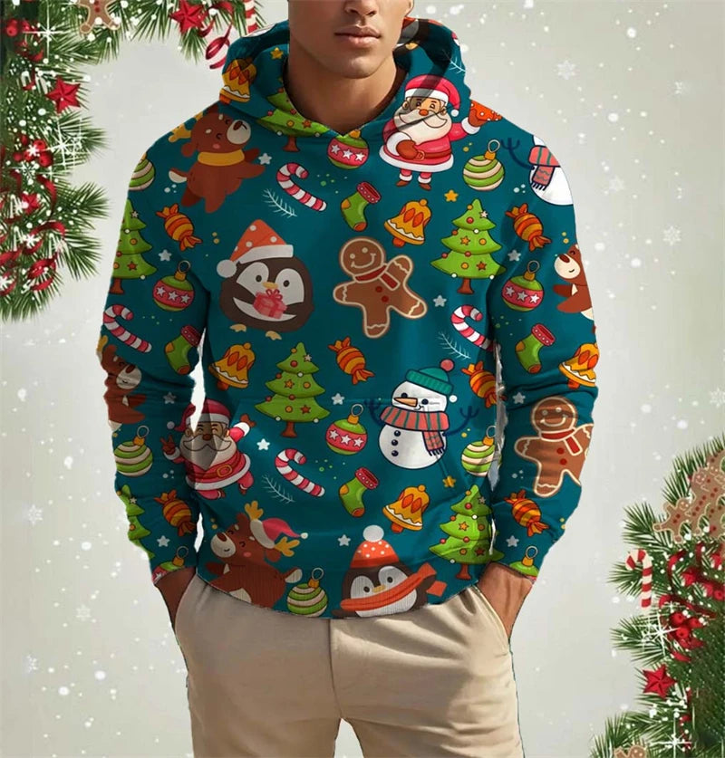 Christmas Mens Hoodies Cool Gingerbread 3d Graphic Hoodies Sweatshirt Men Party Holiday Pullover Plus Size Streetwear Hoody Tops