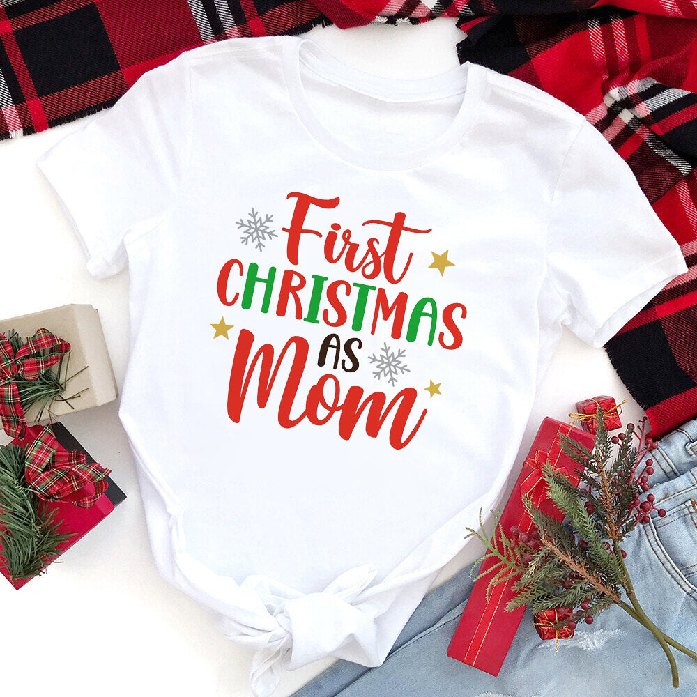 My First Christmas As Dad/mom Family Matching Clothes T-shirt Father Mother and Baby Look Outfits Tops Baby's Jumpsuits T Shirts