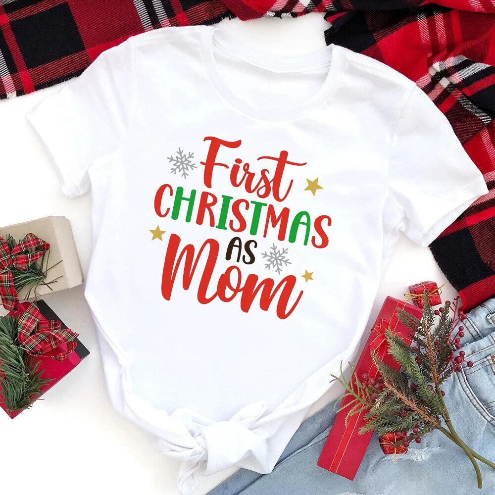 My First Christmas As Dad/mom Family Matching Clothes T-shirt Father Mother and Baby Look Outfits Tops Baby's Jumpsuits T Shirts