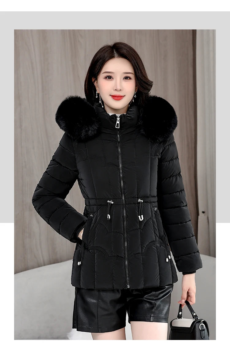 Winter 2025 New Down Jacket Women Parkas Fashion High-Quality Warm Cotton Padded Coat Ladies Short Overcoat Hooded Overwear Tops
