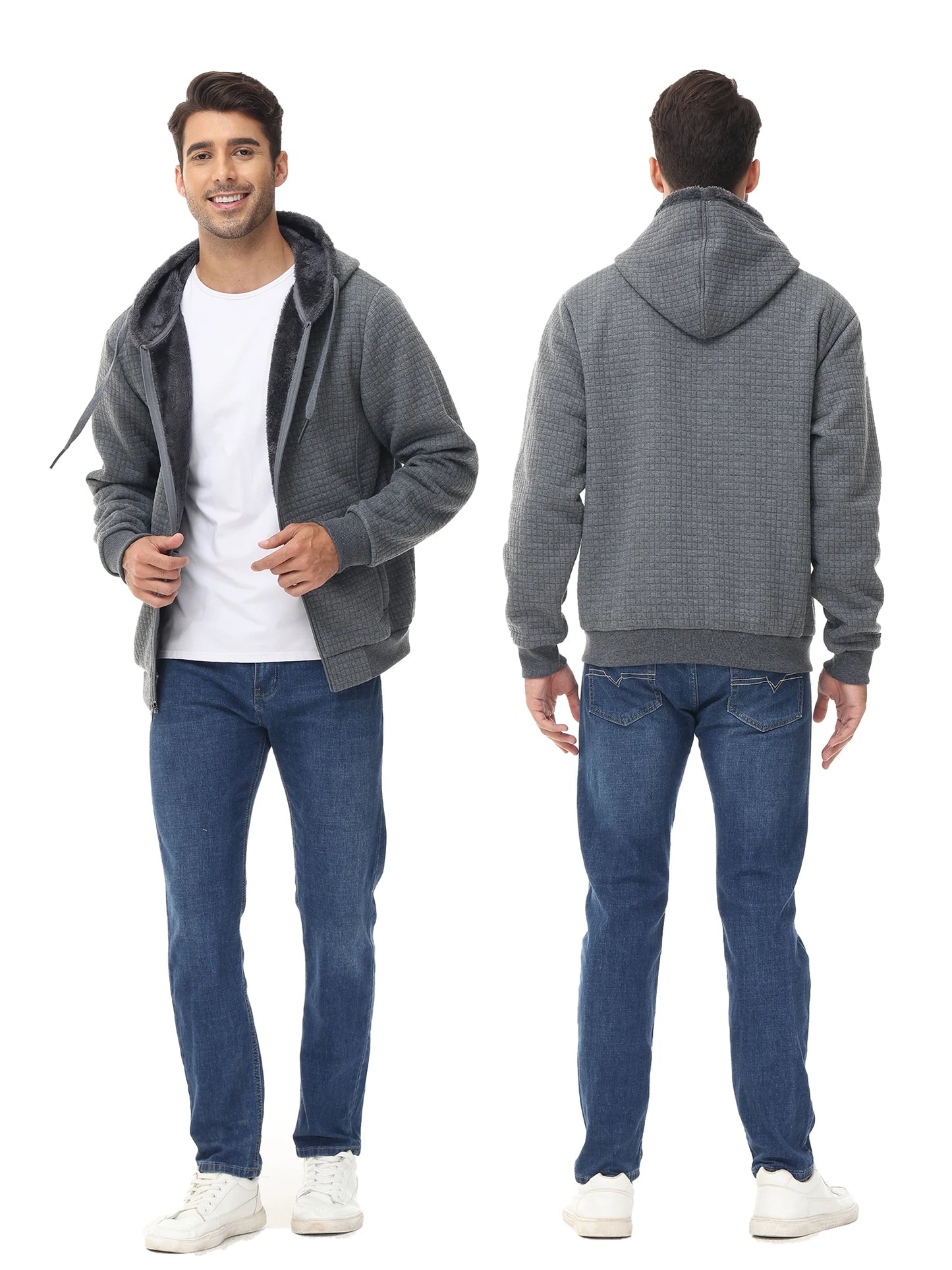 Men's Winter Warm Jackets Casual Hooded Plaid Shirts Thick Windbreaker Coat Hooded Fashion Streetwear 5XL