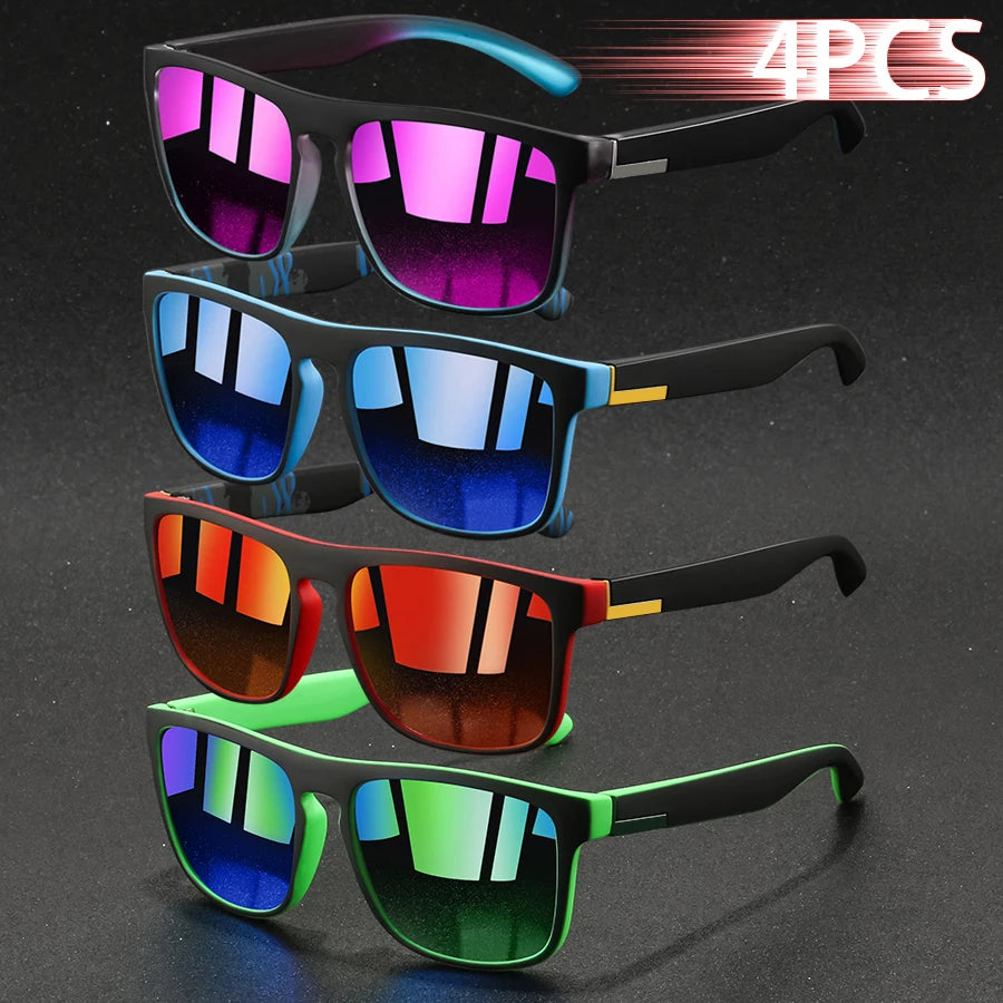 4PCS Fashion Vintage Square Sunglasses Men Women Fishing Driving Man Luxury Brand Designer Sun Glasses Anti-Glare Retro Eyewear