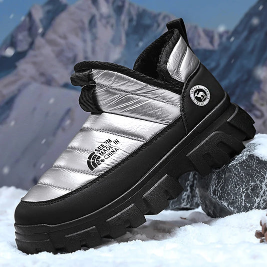 Winter Snow Boots, Men's Insulated Warm Cotton Boots, Anti-slip and Wear-resistant Hiking Shoes, Casual Outdoor Boots