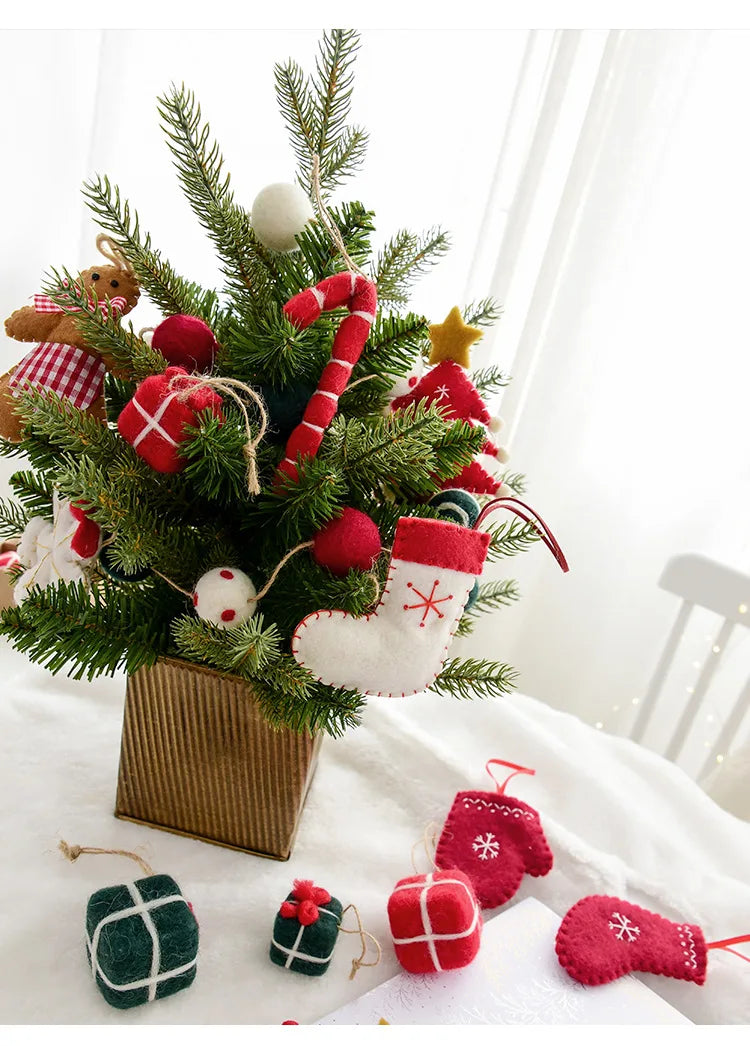 Christmas Tree Snowflake Gift Decoration Pendant Wool Felt Gingerbread Handmade DIY Accessories Christmas New Year Decoration