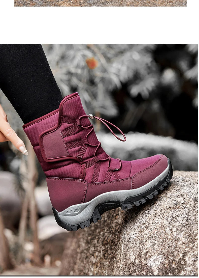 New Winter Hiking Boots Warm Plush Men's Boots High Top Couple Snow Boots Winter Outdoor Anti-Slip Ankle Boots Work Casual Boots