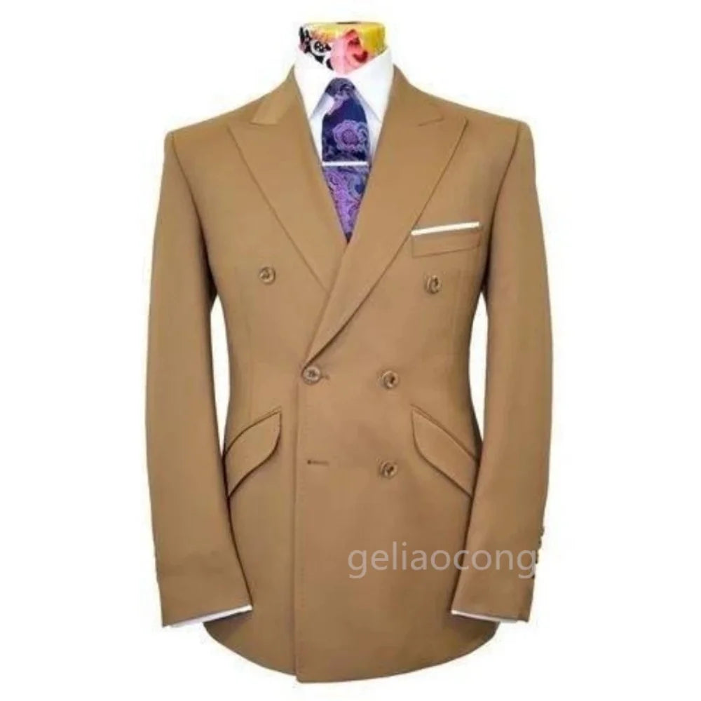 Men's Wedding Tuxedo Suits Blazer Double Breasted Peak Lapel Formal Business Groom Wear Party Coat