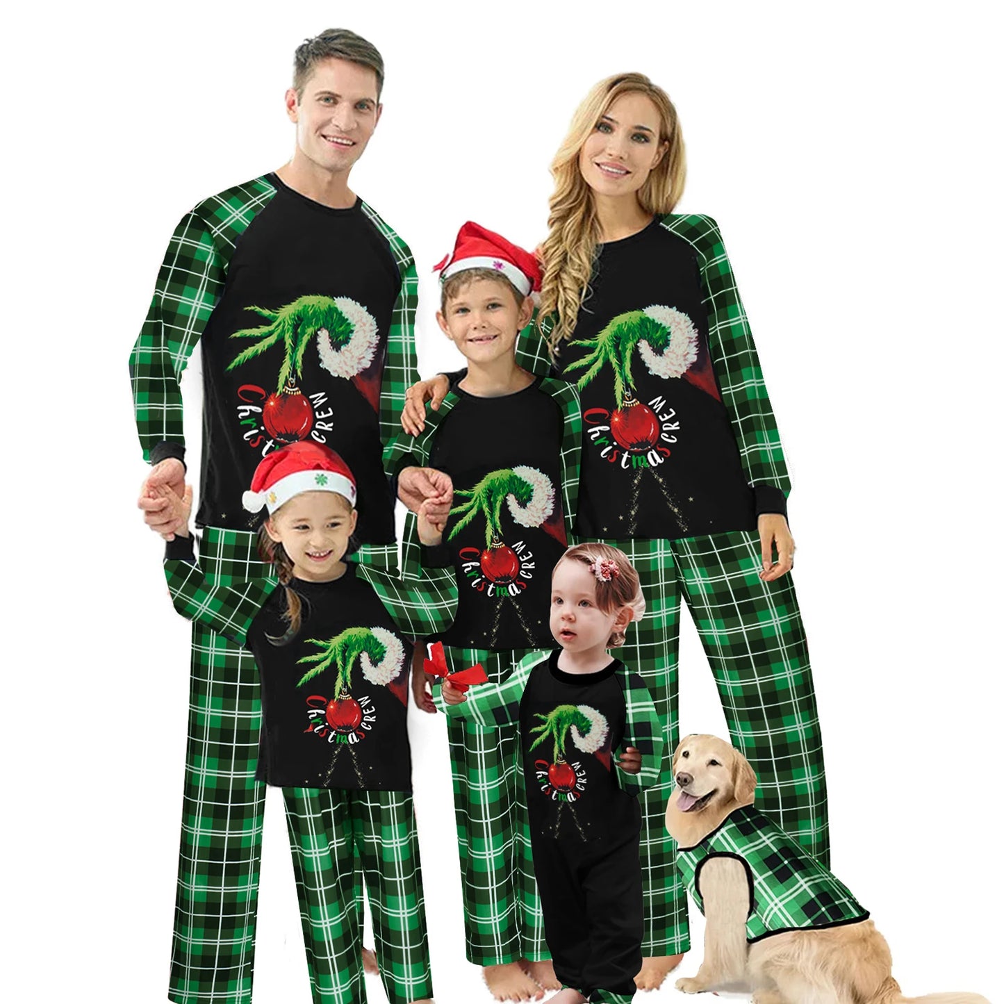 Combhasaki Family Matching Christmas Pajamas Set Christmas Ball & Plaid Print Holiday Pajamas Sleep Loungewear Dad Mom Kids PJs