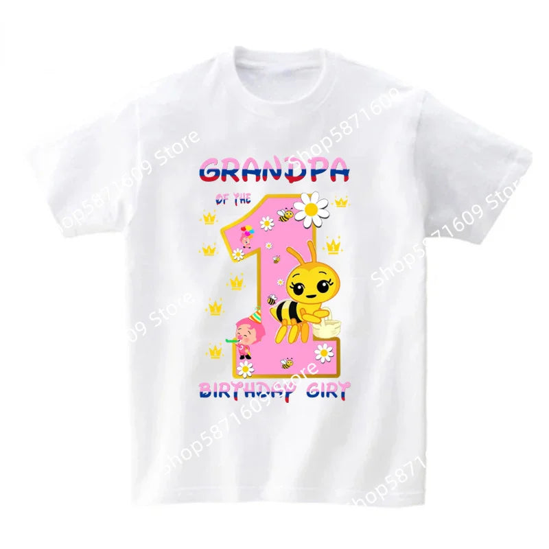 Family Matching Birthday Party Girl T-shirt Personalized Name Bee Sweet Family Mom and Dad Birthday Top