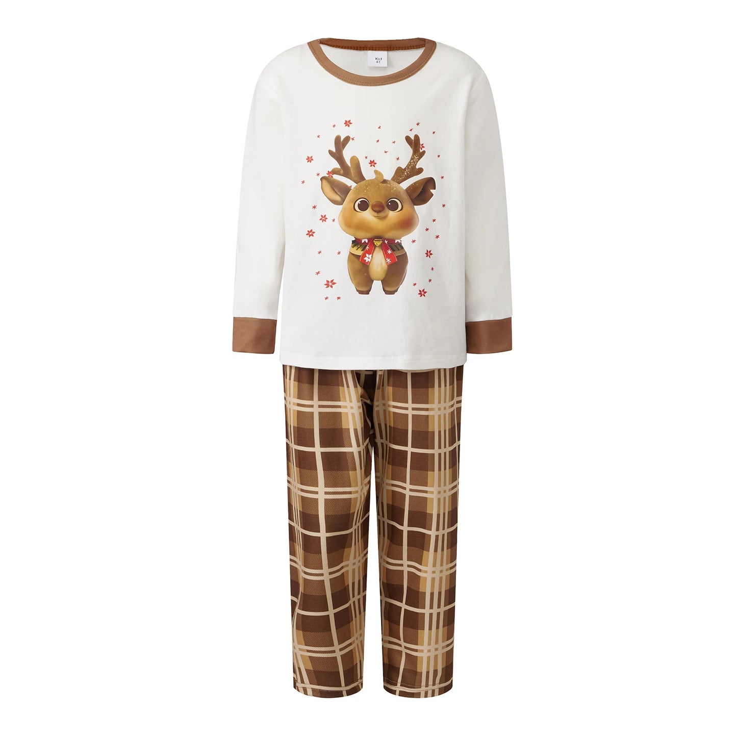 Christmas Family Pajamas Matching Sets Mom Dad Kids Long Sleeve Elk Print Tops and Plaid Pants Sleepwear Family Xmas Pajamas