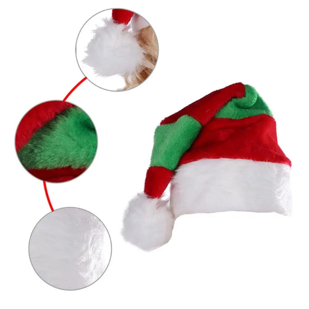 All-match Merry Christmas Decoration Christmas Hat Velvet Striped Santa Claus Hat Plush Hat Beanie Female/Girls