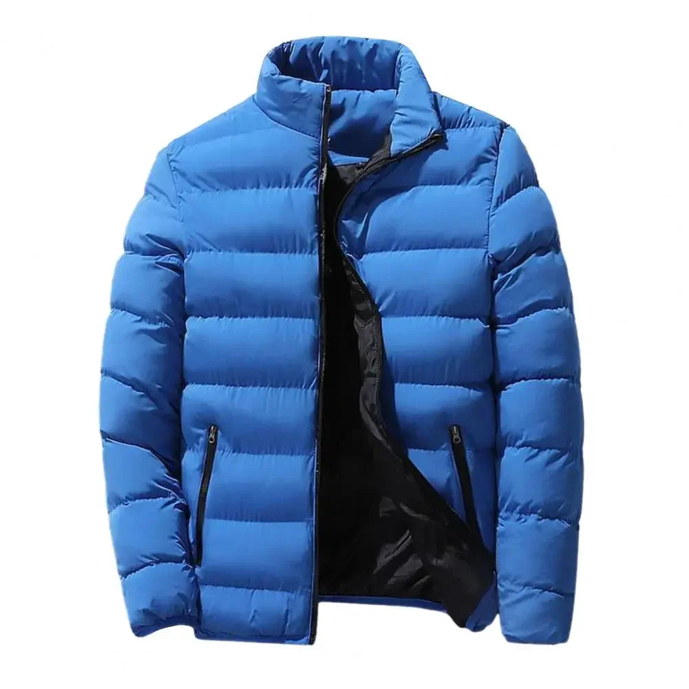 Men Winter Outerwear Windproof Padded Winter Coat for Men with Stand Collar Zipper Closure Thick Warm Resistant Jacket Men
