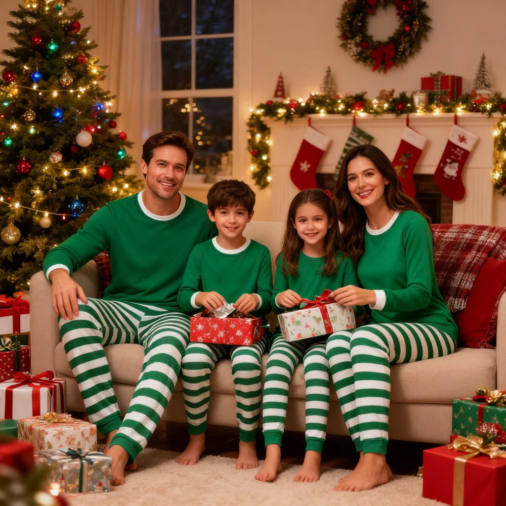 Matching Family Christmas Pajamas Set 100 Cotton Striped Pajamas Classic Sleepwear Loungewear Xmas Holiday Pajamas Family Look