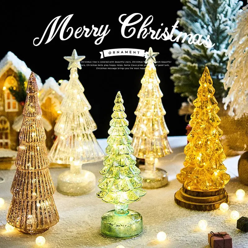 Christmas Tree Glass Night Light for Home Xmas Romantic Holiday Atmosphere Arbol De Navidad Ornaments LED Luminous Decoration