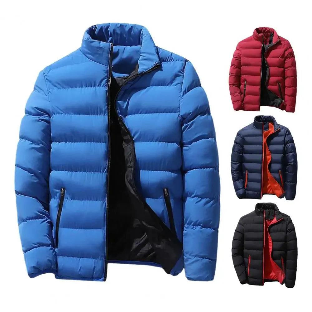 Men Winter Outerwear Windproof Padded Winter Coat for Men with Stand Collar Zipper Closure Thick Warm Resistant Jacket Men