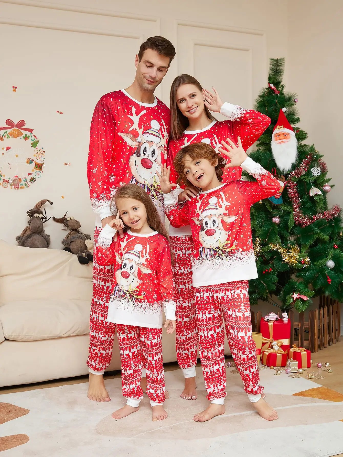 Christmas Pajama Set Family Matching Nightwear Couples Daughter Daddy Son Mother Kids Reindeer Printed Long Sleeved Xmas Clothes