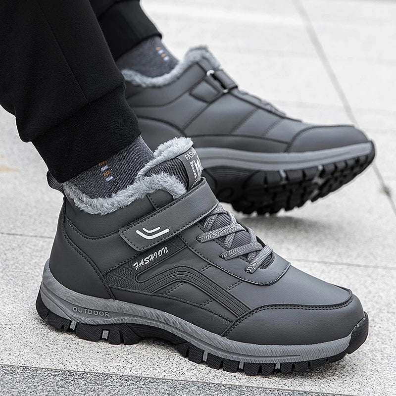 Winter Boots for Men New Waterproof PU Leather Warm Snow Ankle Boots Outdoor Warm plush Non-slip Work High-top Casual Shoes