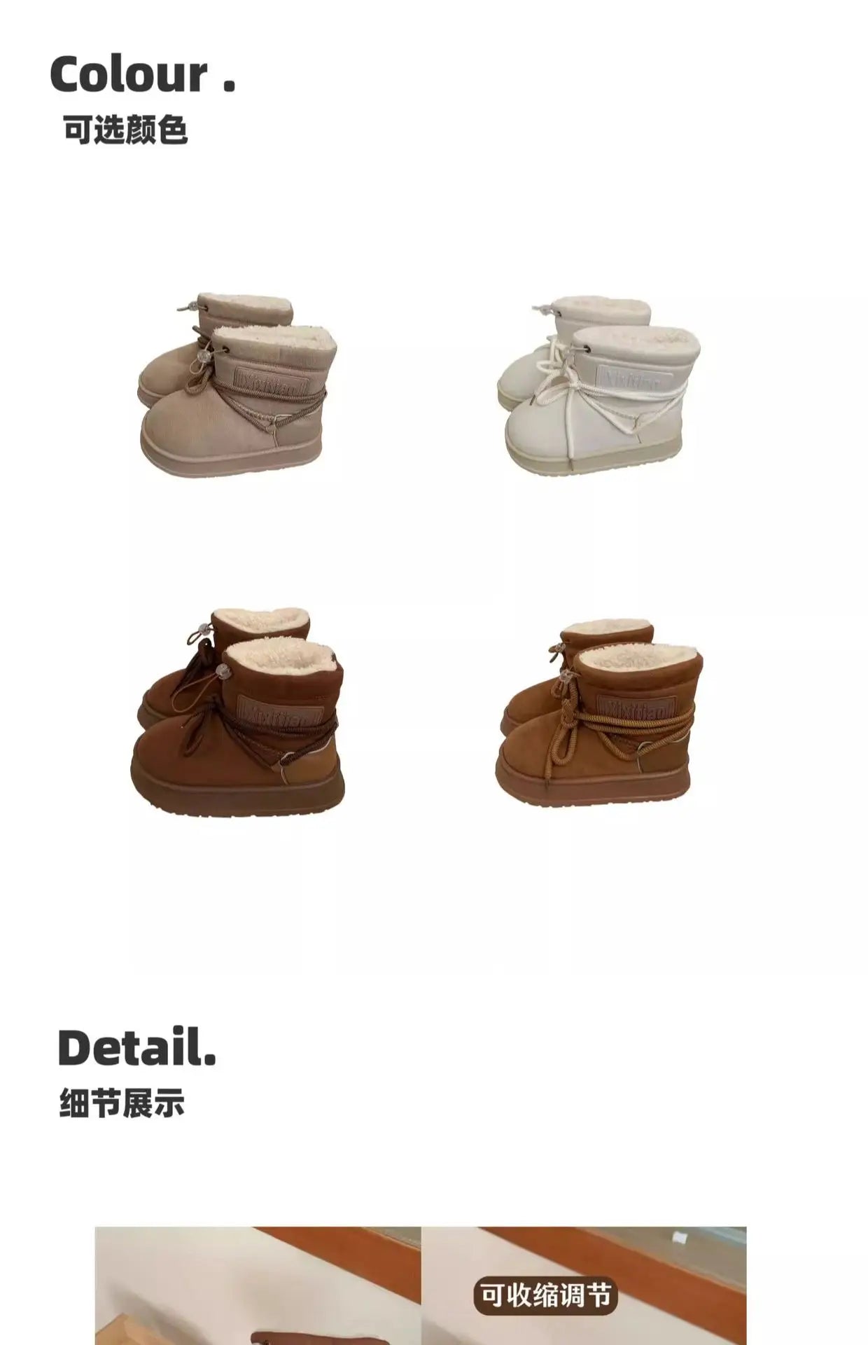 Winter Outdoor Women Ankle Snow Boots Ladies Plush Warm Shoes Classic Ultra Platform Cow Suede Furry Hook & Loop Flat Booties