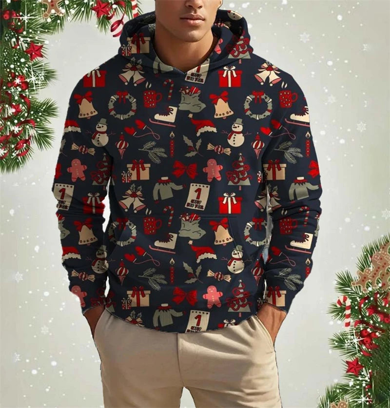 Christmas Mens Hoodies Cool Gingerbread 3d Graphic Hoodies Sweatshirt Men Party Holiday Pullover Plus Size Streetwear Hoody Tops