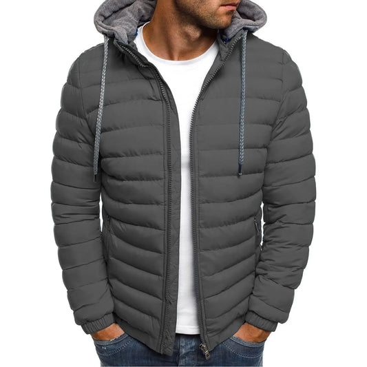 Winter Warm Cotton Jacket for Men Stand Collar Open Front Outdoor Sports Coat Casual Padded Coat