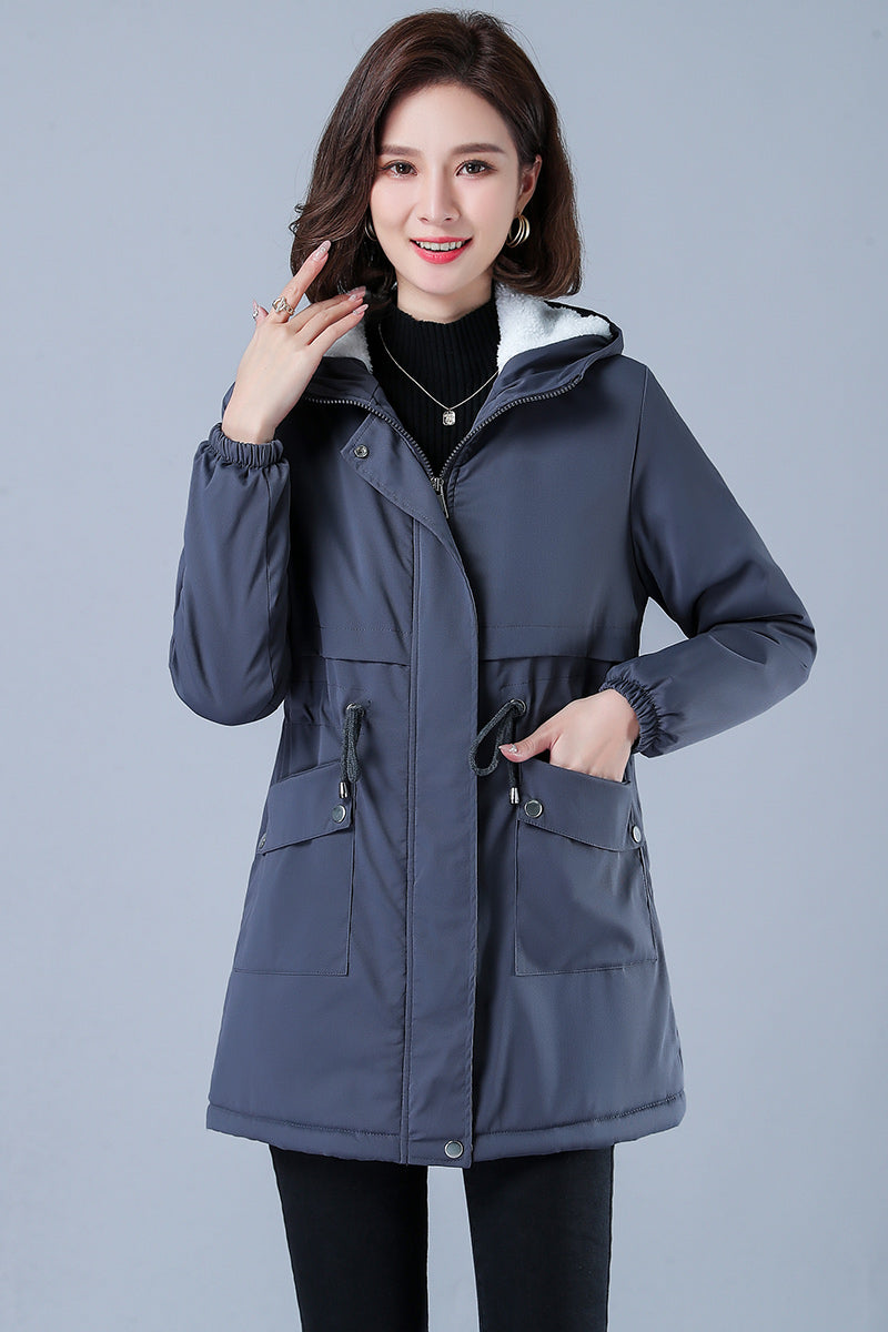 Winter Jacket Cotton Warm Puffer Coat Women Casual Parkas With Lining Plush hooded trench Outwear Women's Clothes