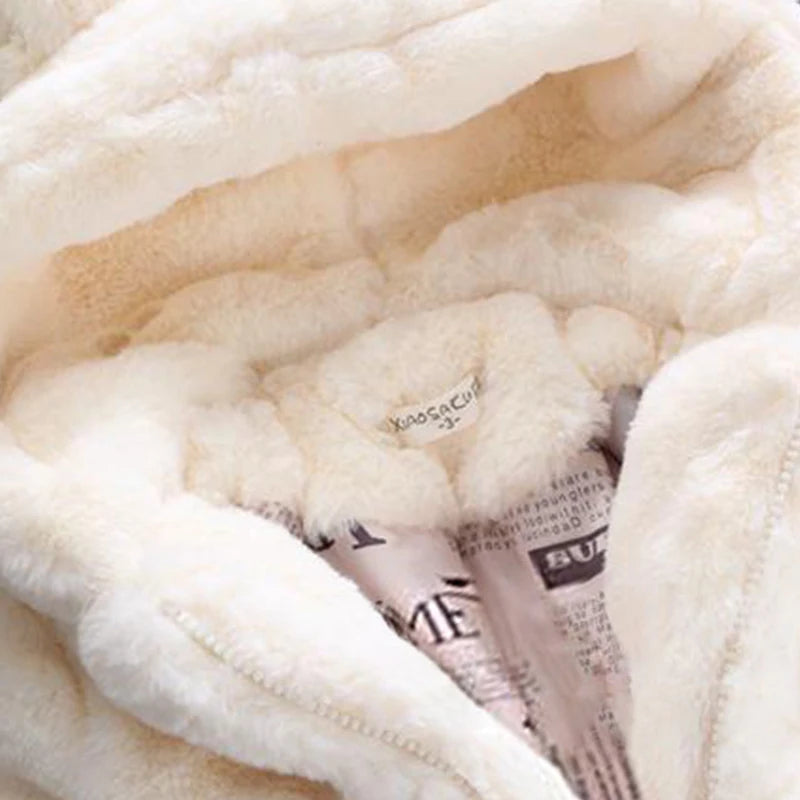 Girls' Winter Clothes Soft Cozy Fleece Hooded Coat Faux Fur Thicken Warm Girl Coat With Cute Ears Thick Warm Outwear Overcoat