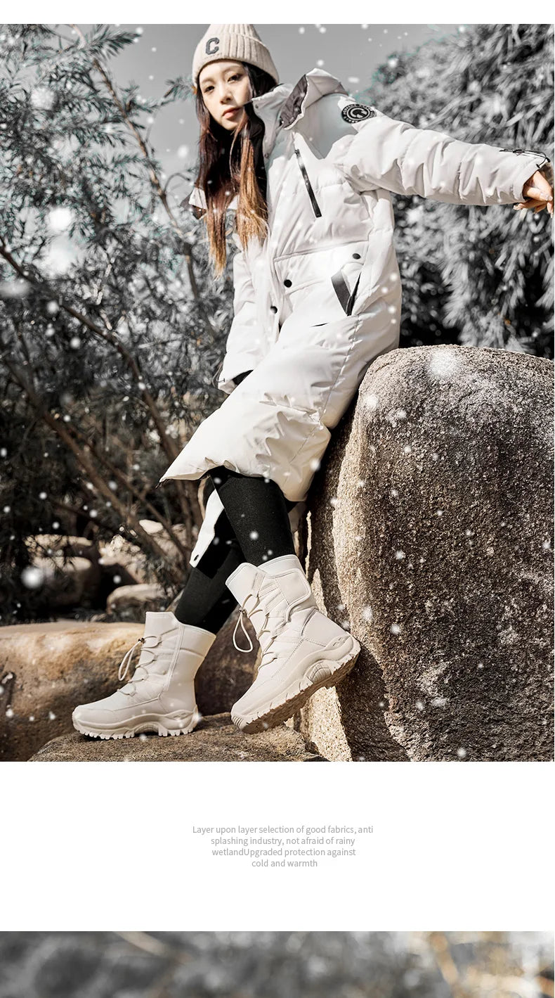 New Winter Hiking Boots Warm Plush Men's Boots High Top Couple Snow Boots Winter Outdoor Anti-Slip Ankle Boots Work Casual Boots