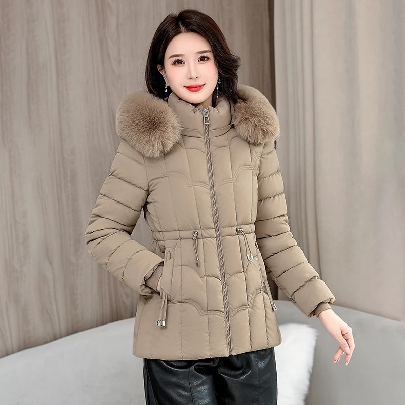 Winter 2025 New Down Jacket Women Parkas Fashion High-Quality Warm Cotton Padded Coat Ladies Short Overcoat Hooded Overwear Tops