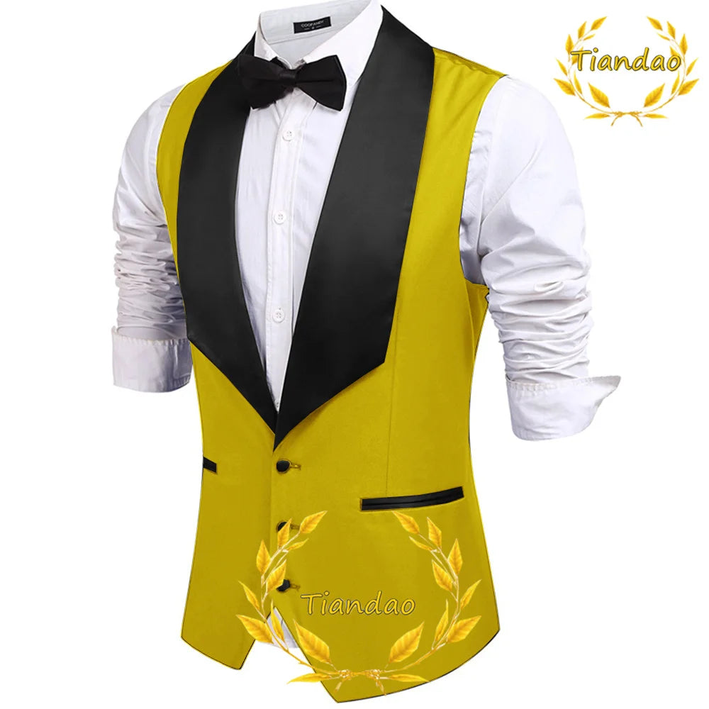 Men's Suit Vest Wedding Groom Sleeveless Jacket Lapel Slim Fit Workwear 3 Buttons Waistcoat Steampunk chaleco hombre