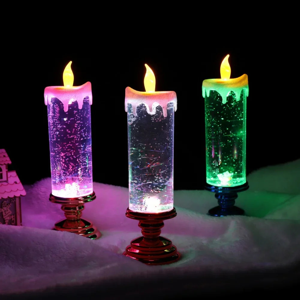 Christmas LED Candle Night Light Swirling Glitter & Colorful