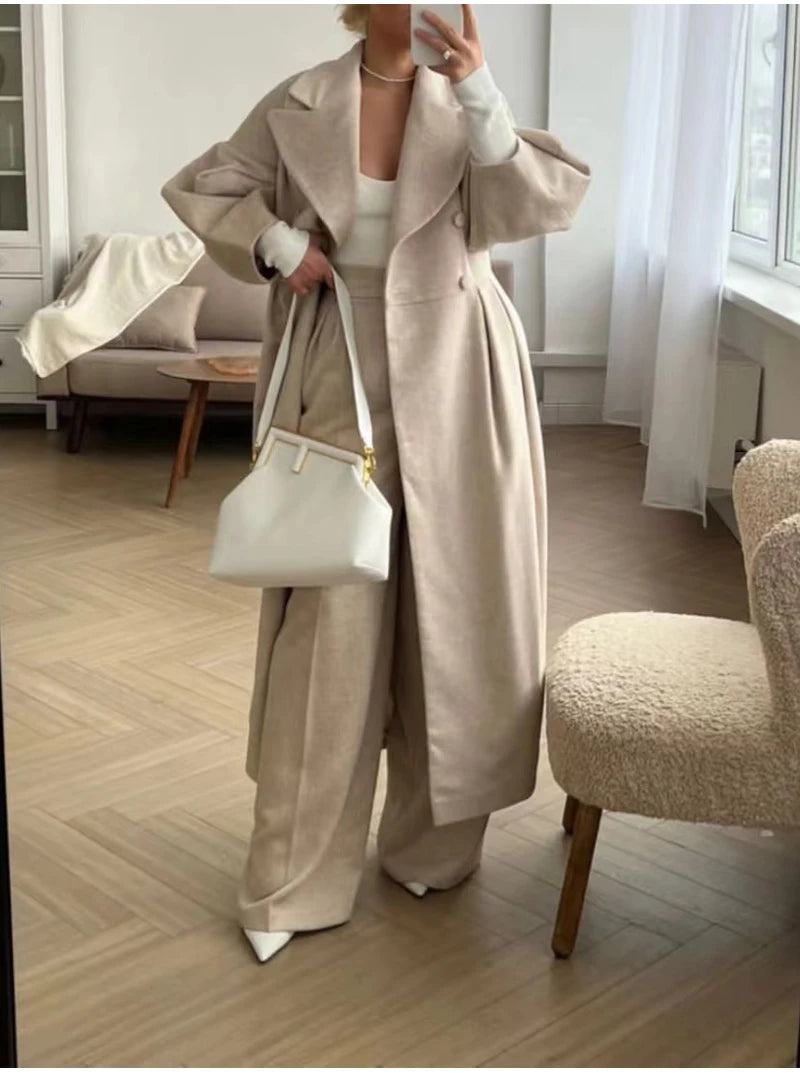 Winter Coat For Women Fashion Solid Loose Lapel Double Breasted Trench Vintage Long Sleeve Jackets Warm Thick Woman New In Coats