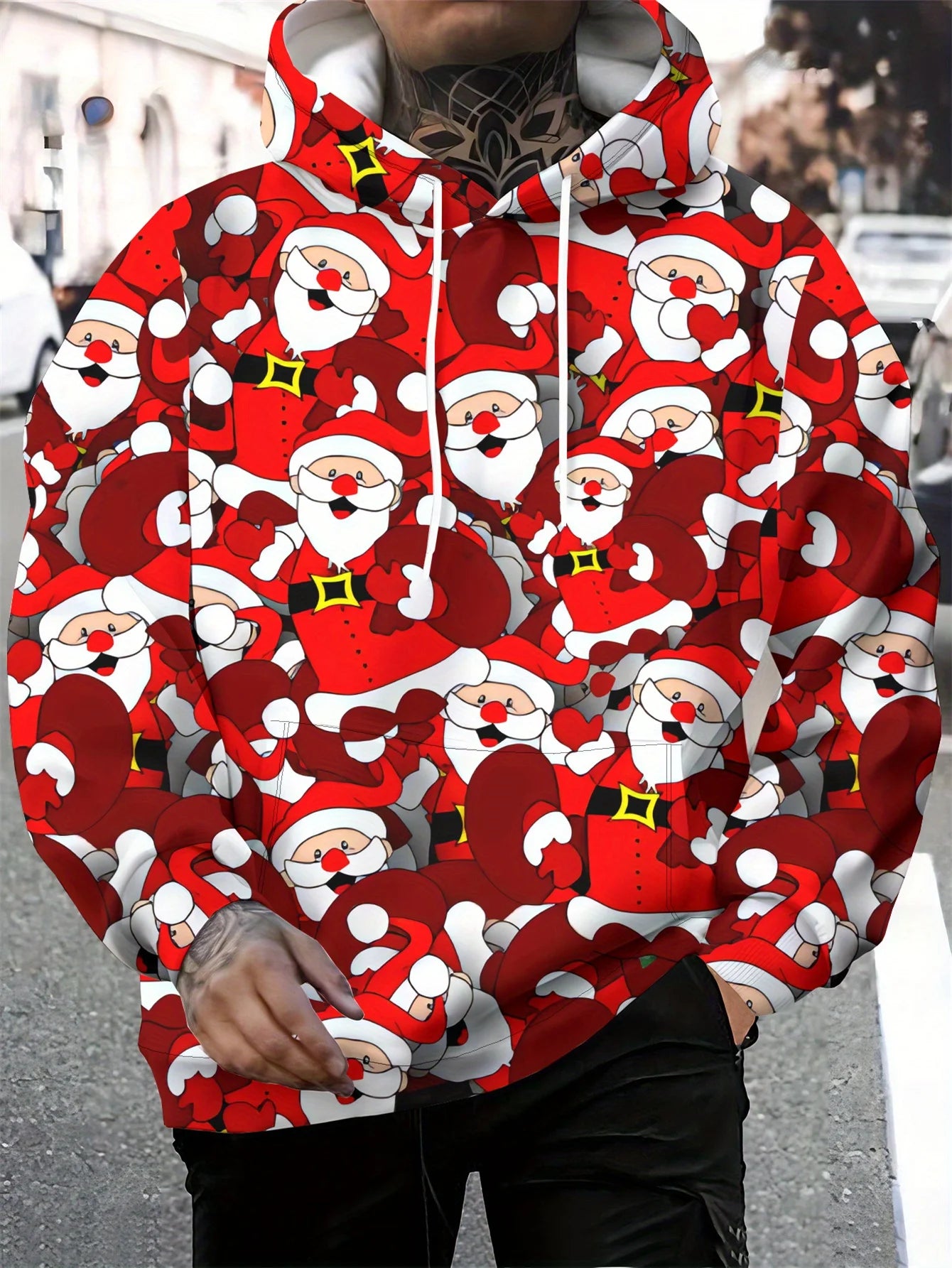 Men'S Christmas Hoodie - Red & White Santa Claus Graphic Pullover Sweatshirt, Hooded Winter Jacket for Holiday Parties, Casual