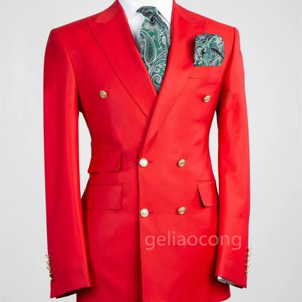 Men's Wedding Tuxedo Suits Blazer Double Breasted Peak Lapel Formal Business Groom Wear Party Coat