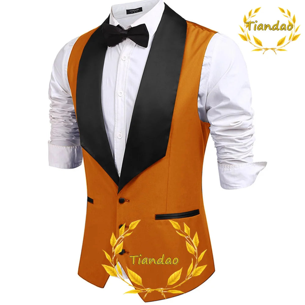 Men's Suit Vest Wedding Groom Sleeveless Jacket Lapel Slim Fit Workwear 3 Buttons Waistcoat Steampunk chaleco hombre