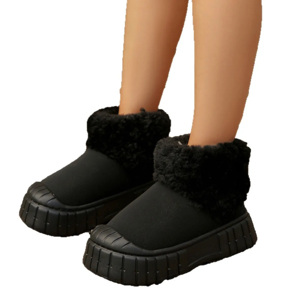 Winter Snow Boots for Women Warm Plush Ankle Boots Non-Slip Flat Sole Shoes for Girls Concise Outdoor Plush Shoes