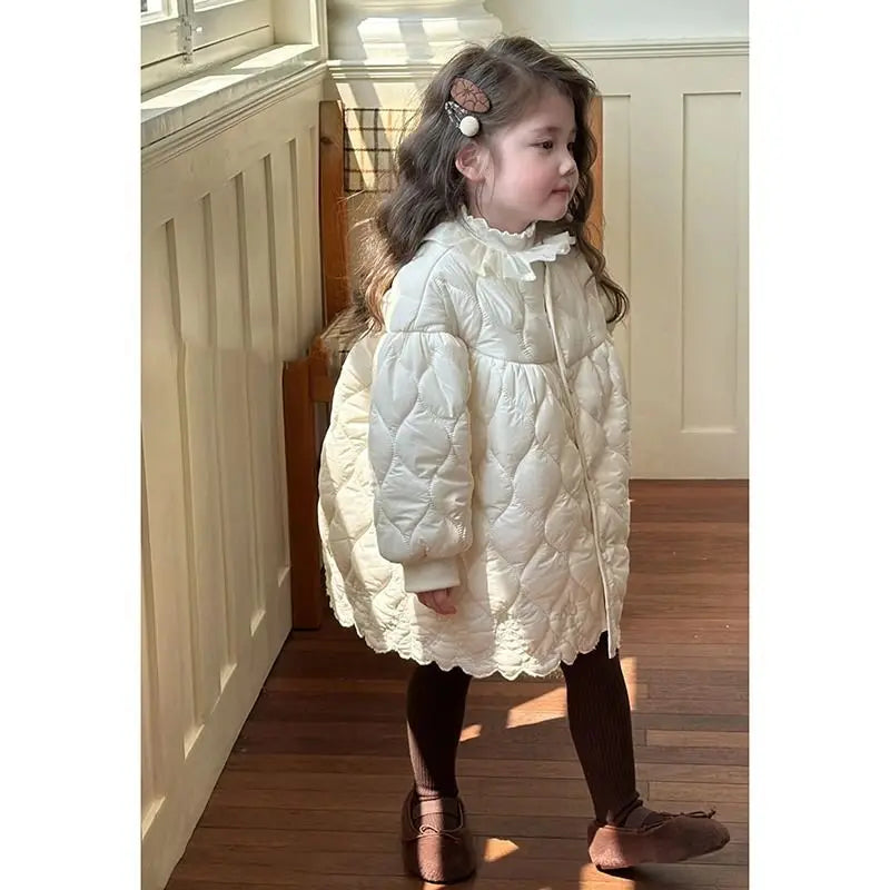 Girls Winter New Coat 2025 Autumn Korean Fashionable Casual Daily Soild Color Thicken Warm White Padded Parkas