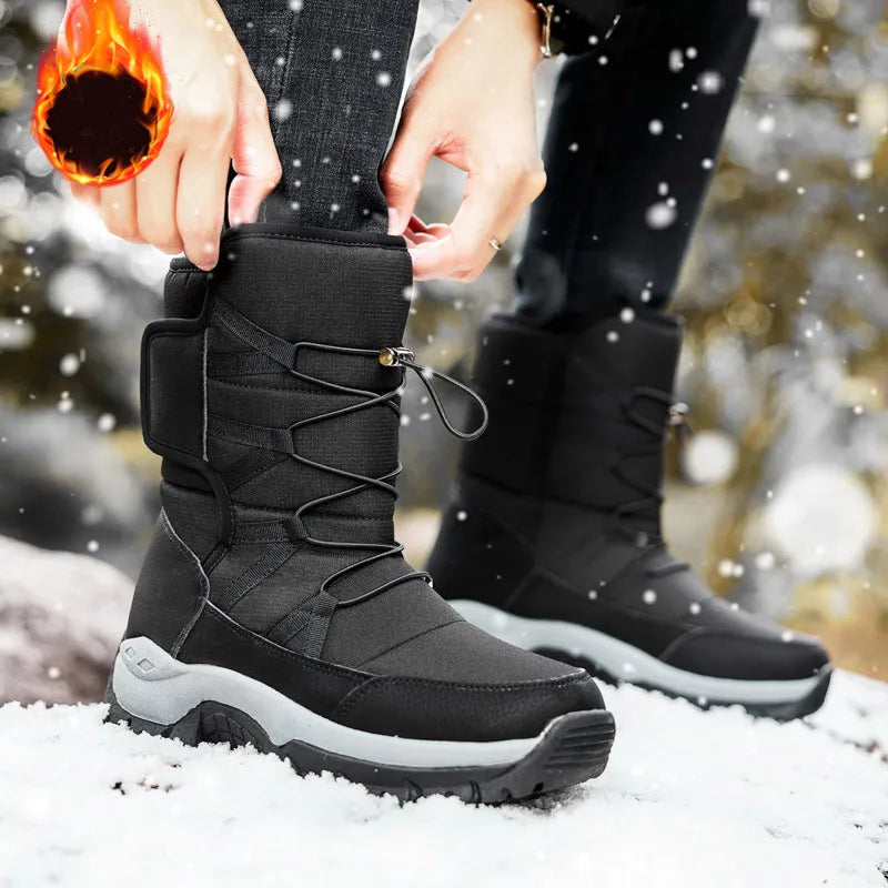 New Winter Hiking Boots Warm Plush Men's Boots High Top Couple Snow Boots Winter Outdoor Anti-Slip Ankle Boots Work Casual Boots