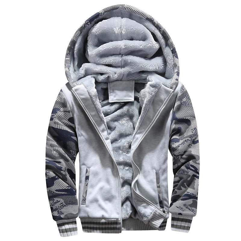 Winter Jacket Men Warm Coat Thick Fleece Male Zipper Hooded Jackets Casual Hooded Sportswear Outerwear Long Sleeves Sports Hoody
