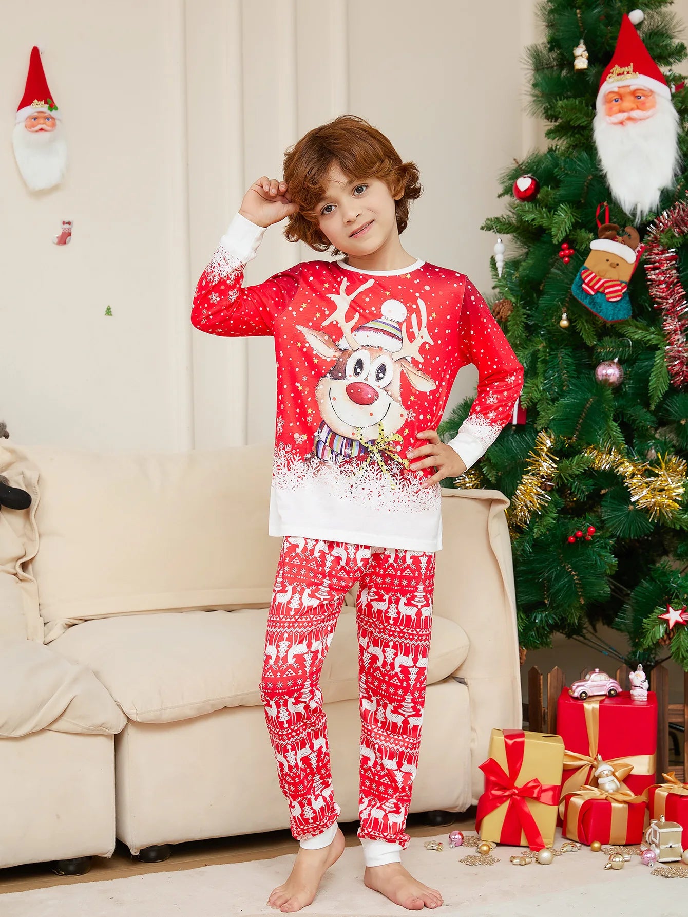Christmas Pajama Set Family Matching Nightwear Couples Daughter Daddy Son Mother Kids Reindeer Printed Long Sleeved Xmas Clothes