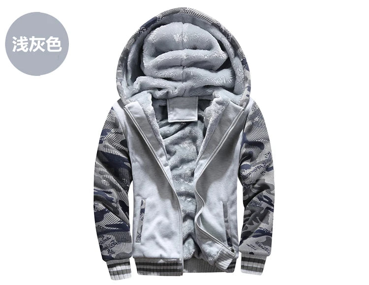 Winter Jacket Men Warm Coat Thick Fleece Male Zipper Hooded Jackets Casual Hooded Sportswear Outerwear Long Sleeves Sports Hoody