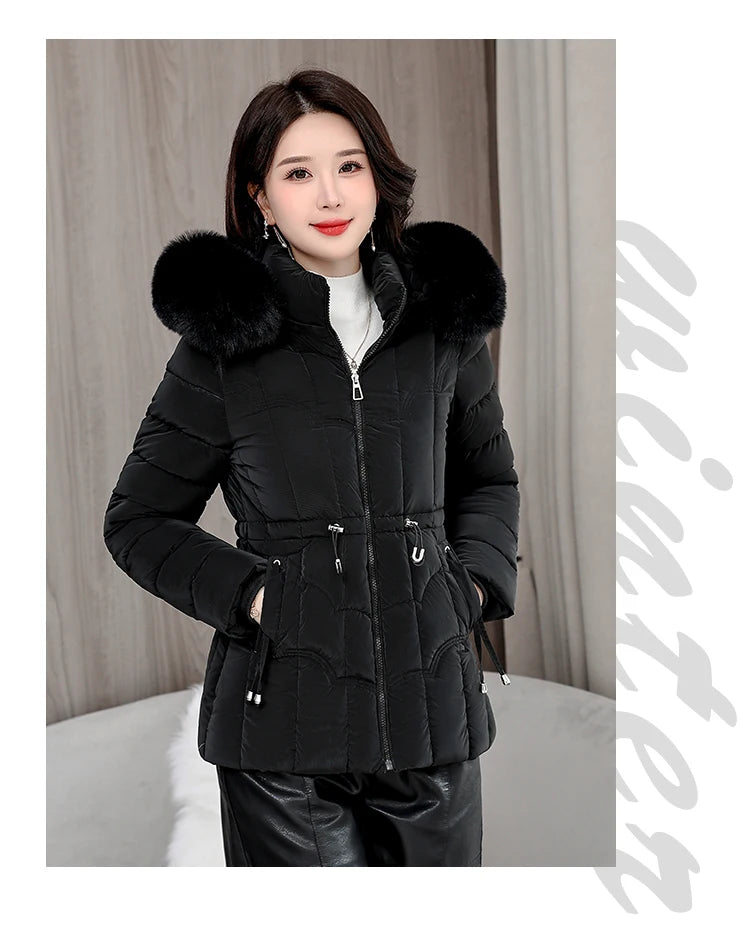 Winter 2025 New Down Jacket Women Parkas Fashion High-Quality Warm Cotton Padded Coat Ladies Short Overcoat Hooded Overwear Tops