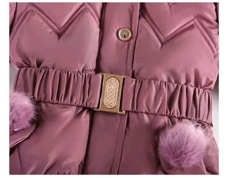 3 4 5 6 8 10 Years Winter Girls Coat Keep Warm Thicken Kids Jacket Hooded Zipper Fur Collar Princess Outerwear Children Clothing