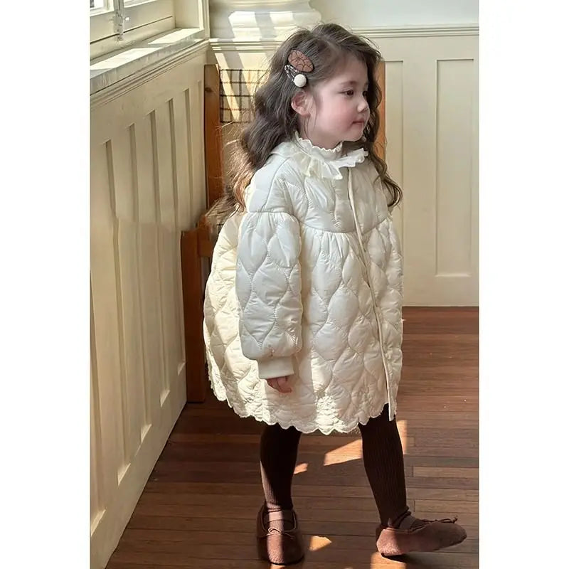 Girls Winter New Coat 2025 Autumn Korean Fashionable Casual Daily Soild Color Thicken Warm White Padded Parkas