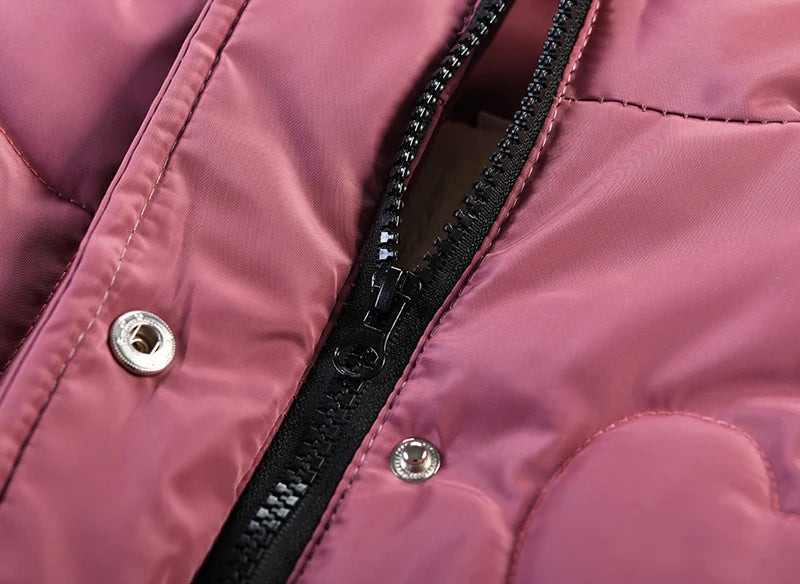 Winter Snow Suit For Girls, Fur Collar & Tunic Details Warm Cotton-padded Hooded Coat, Kids Outerwear