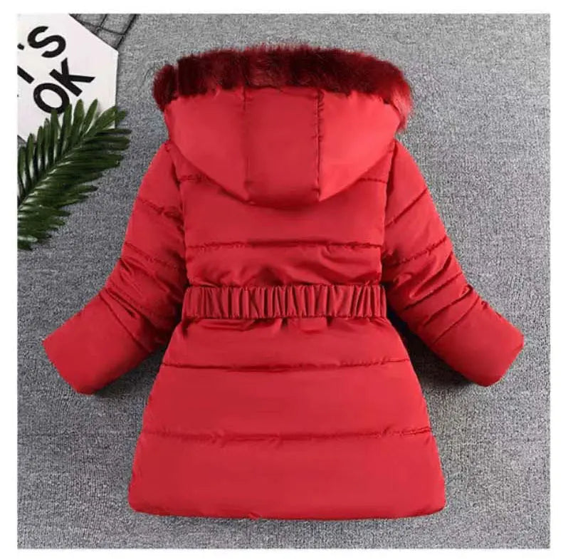 3 4 5 6 8 10 Years Winter Girls Coat Keep Warm Thicken Kids Jacket Hooded Zipper Fur Collar Princess Outerwear Children Clothing