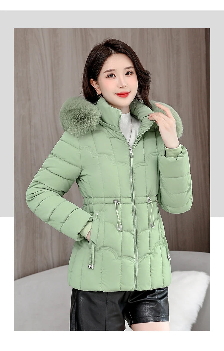 Winter 2025 New Down Jacket Women Parkas Fashion High-Quality Warm Cotton Padded Coat Ladies Short Overcoat Hooded Overwear Tops