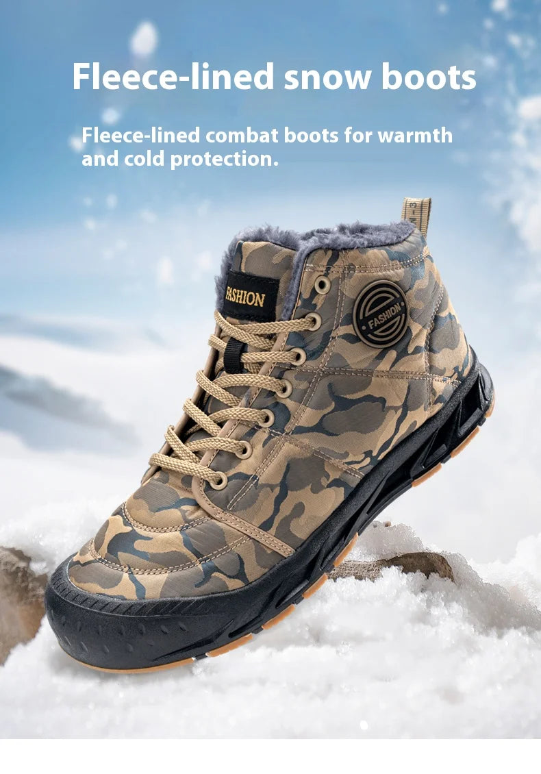 Winter Men's Snow Boots 2025 New Style Platform  Warm Fur Ankle Boots Camo Design Plush  Outdoor Non-slip Hiking Cycling Shoes