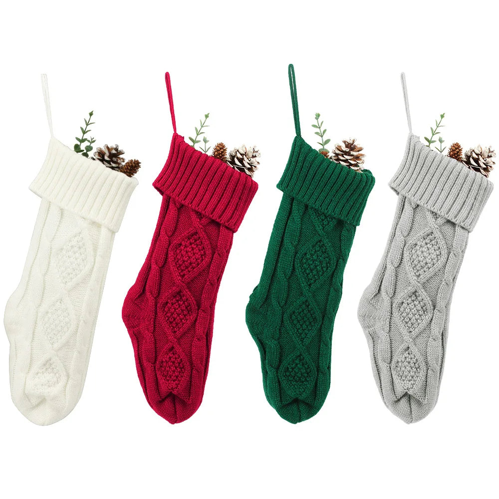 Large Christmas decorations Christmas stocking gift bag Knitted Christmas pendant Cross border woolen Christmas stocking