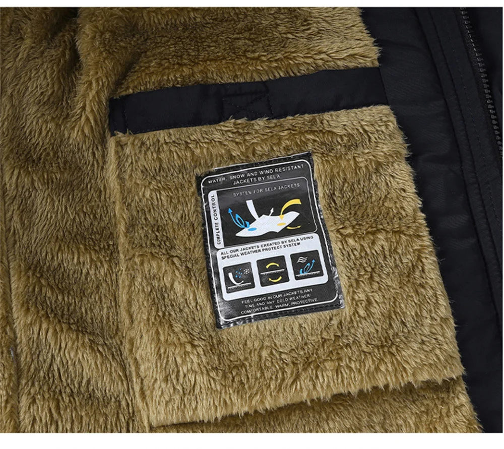 The new men's winter workwear for 2025 features a thick and warm windproof wool men's fur coat with a hood and a leather collar