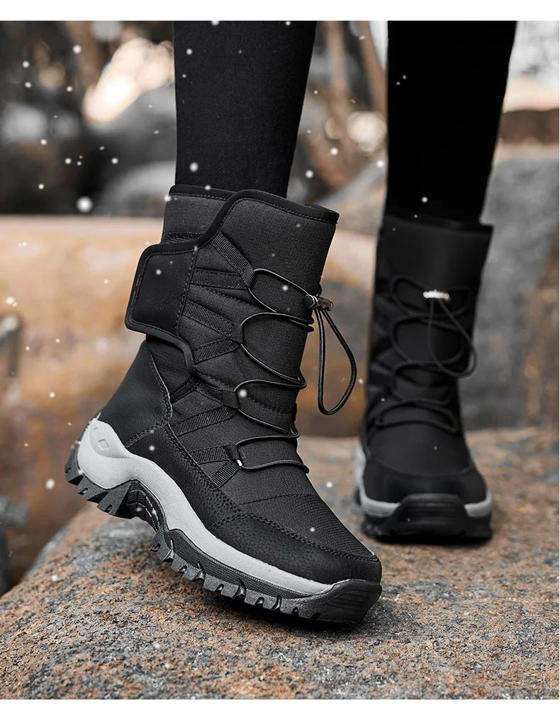 New Winter Hiking Boots Warm Plush Men's Boots High Top Couple Snow Boots Winter Outdoor Anti-Slip Ankle Boots Work Casual Boots