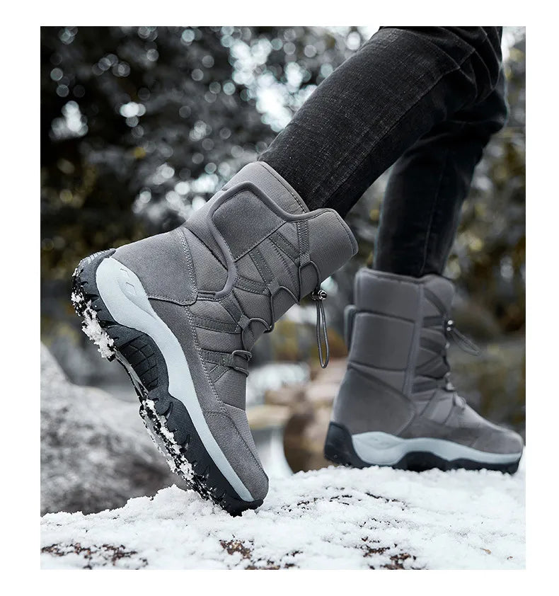 New Winter Hiking Boots Warm Plush Men's Boots High Top Couple Snow Boots Winter Outdoor Anti-Slip Ankle Boots Work Casual Boots
